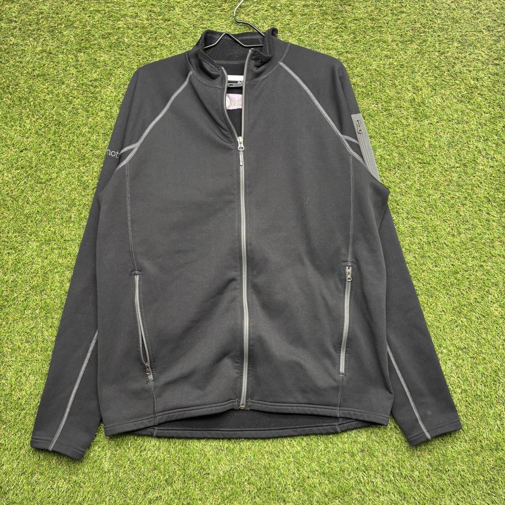 Marmot Jacket Mens XL Black Softshell Fleece Lined Full Zip Global X Logo Hiking